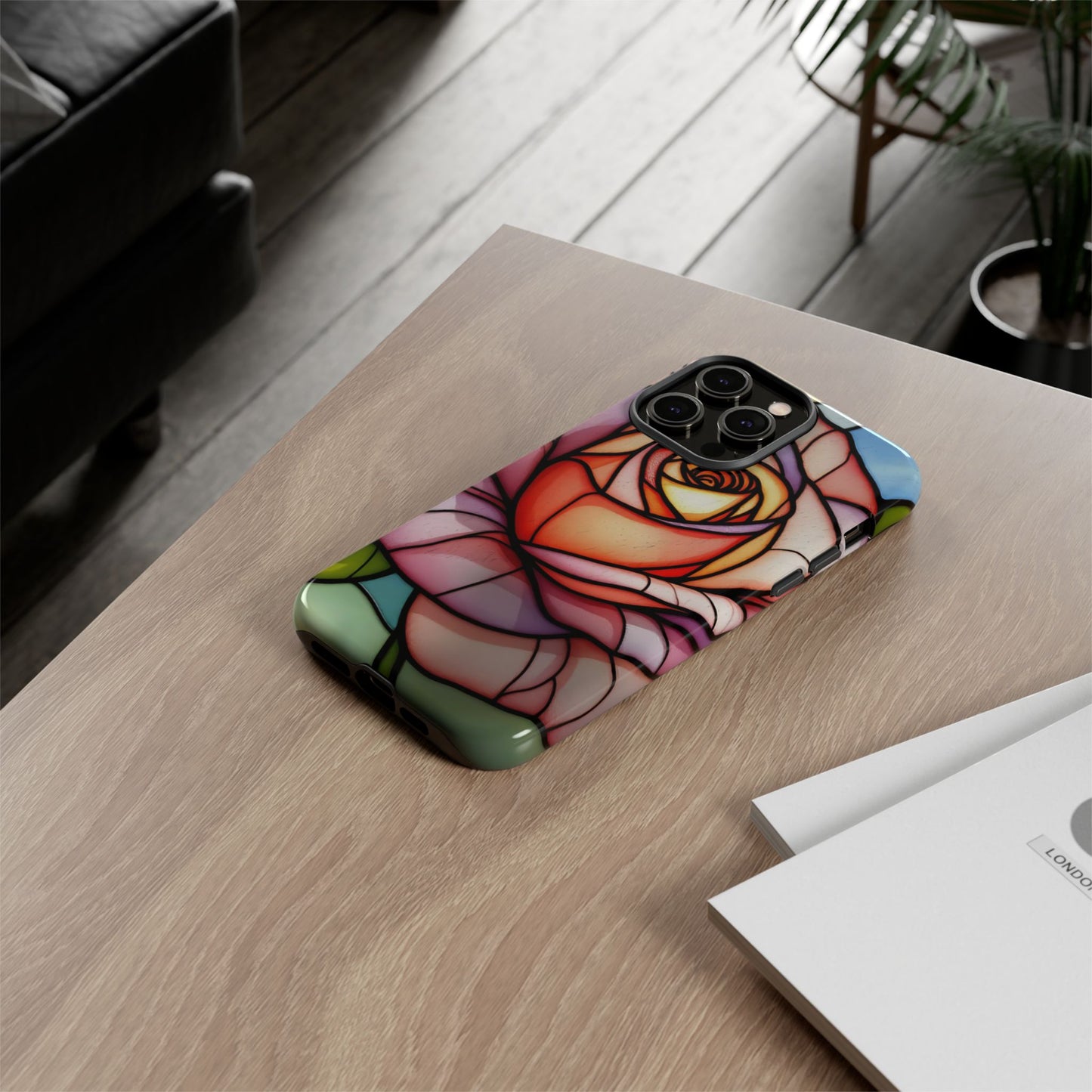 iPhone 16 case, Stained Glass Rose Phone Case, iPhone protective cover, Flower Lovers Gift, Spring Decor, Gift Idea phone case
